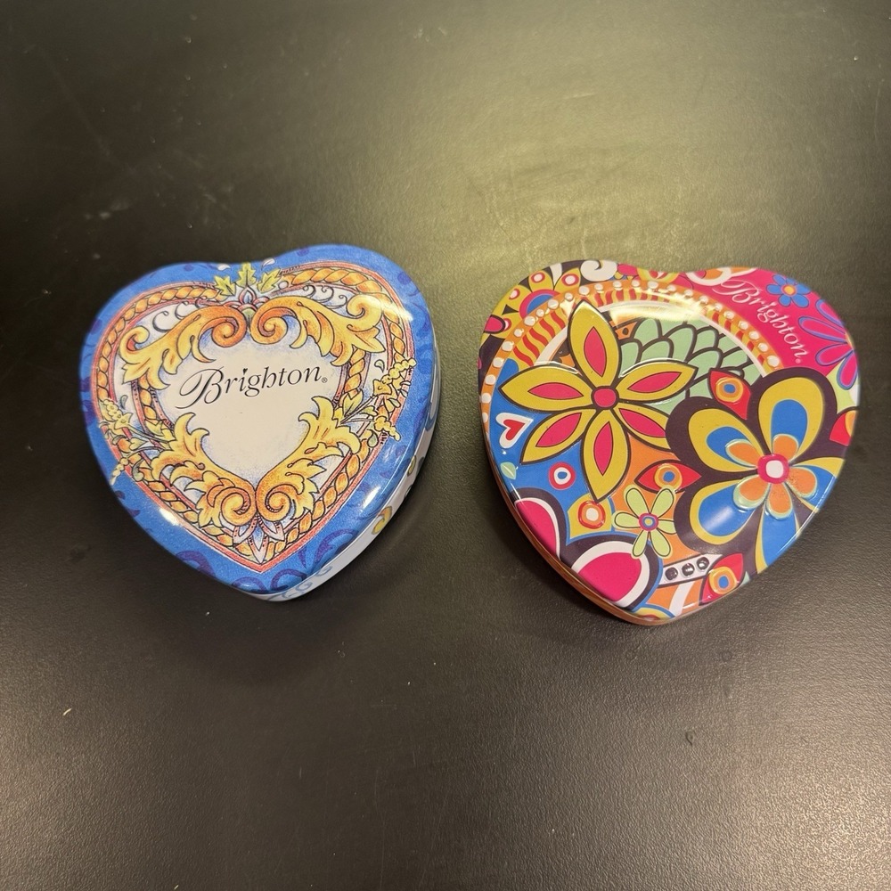 Brighton Metal Tins Heart Shaped Keepsakes Lot‎ of 2 Empty